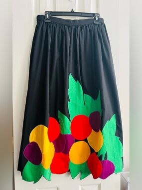 SALE Vintage Skirt with Colorful Fruit Appliqué